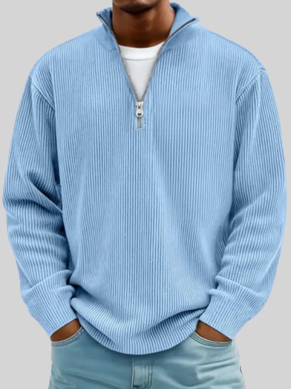 Rafello & Co Cozy Zip Sweater 2XL Light Blue Quarter Zip Ribbed Pullover